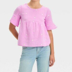 3/$15 Cat & Jack - Girls' Purple Heart Embroidered XL (14) Baby Doll Top